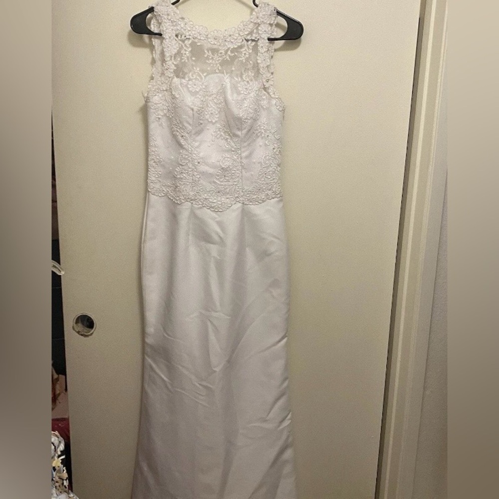 White Wedding Dress S Small Bust 32” Lace Tank Top Beaded Handmade Vintage READ